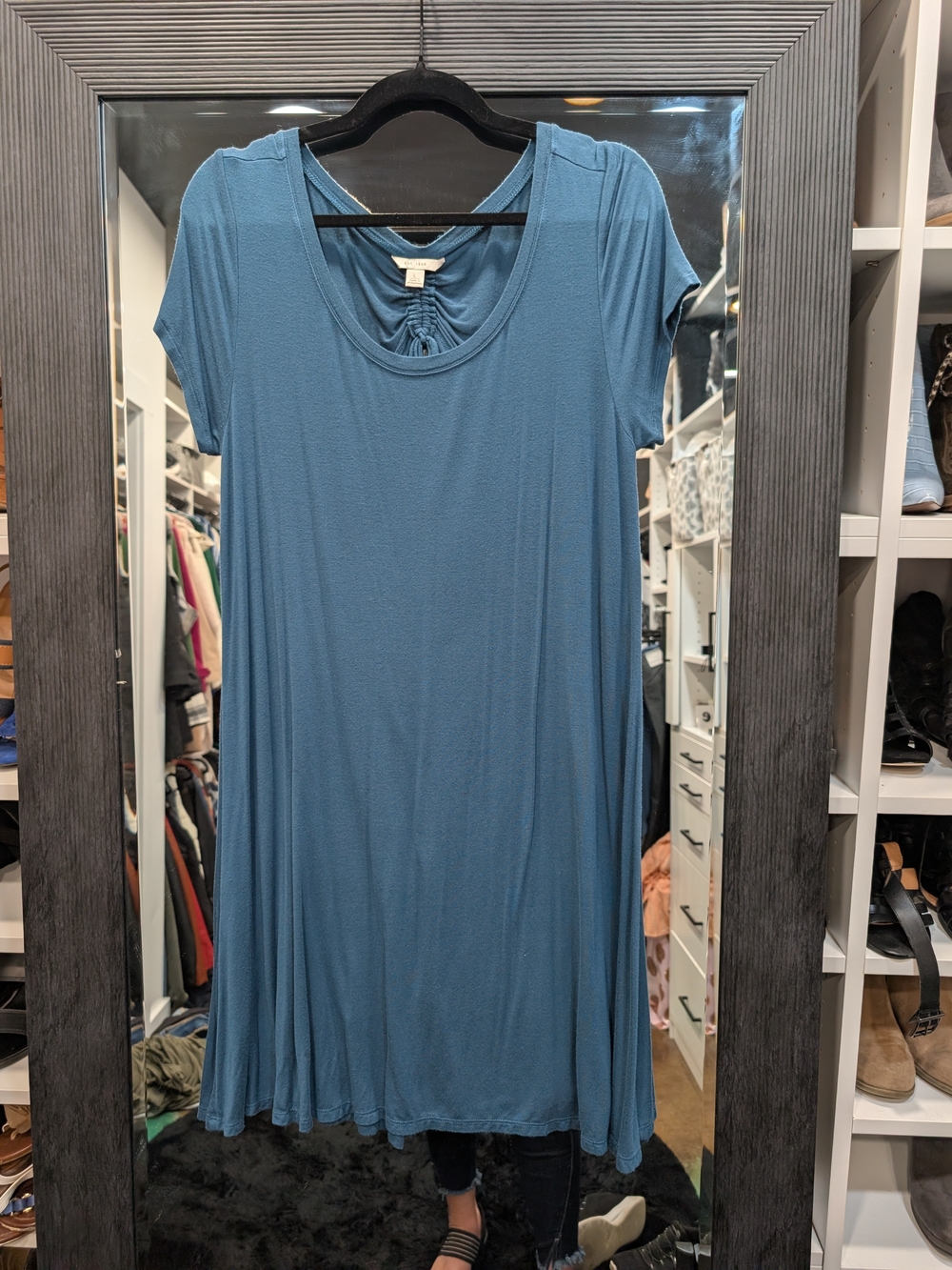 Cato Women's Blue Short Sleeve Swing Tunic Top